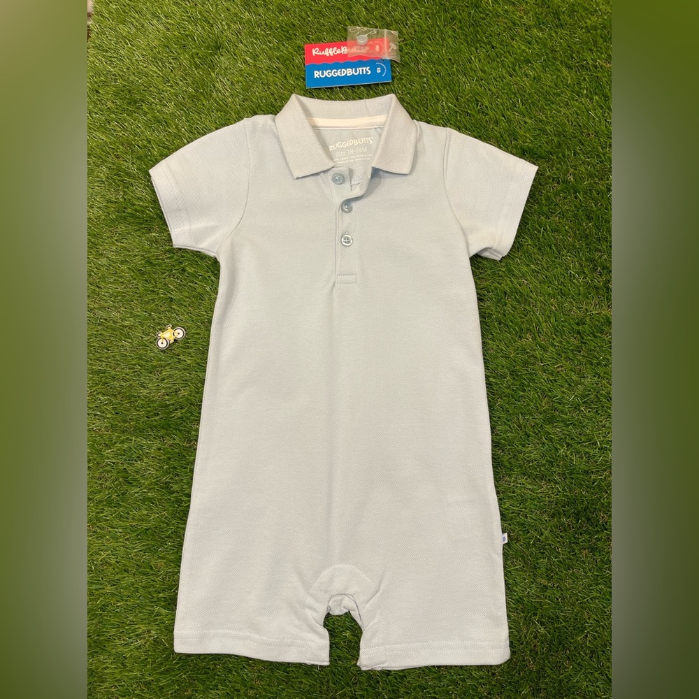 NWT Rugged Butts Light Blue Polo Romper